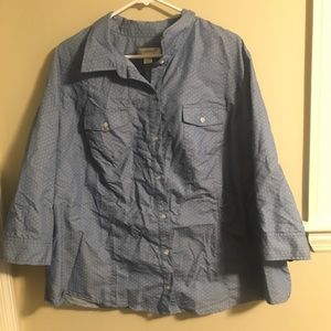CJ Banks polka dot chambray button down shirt